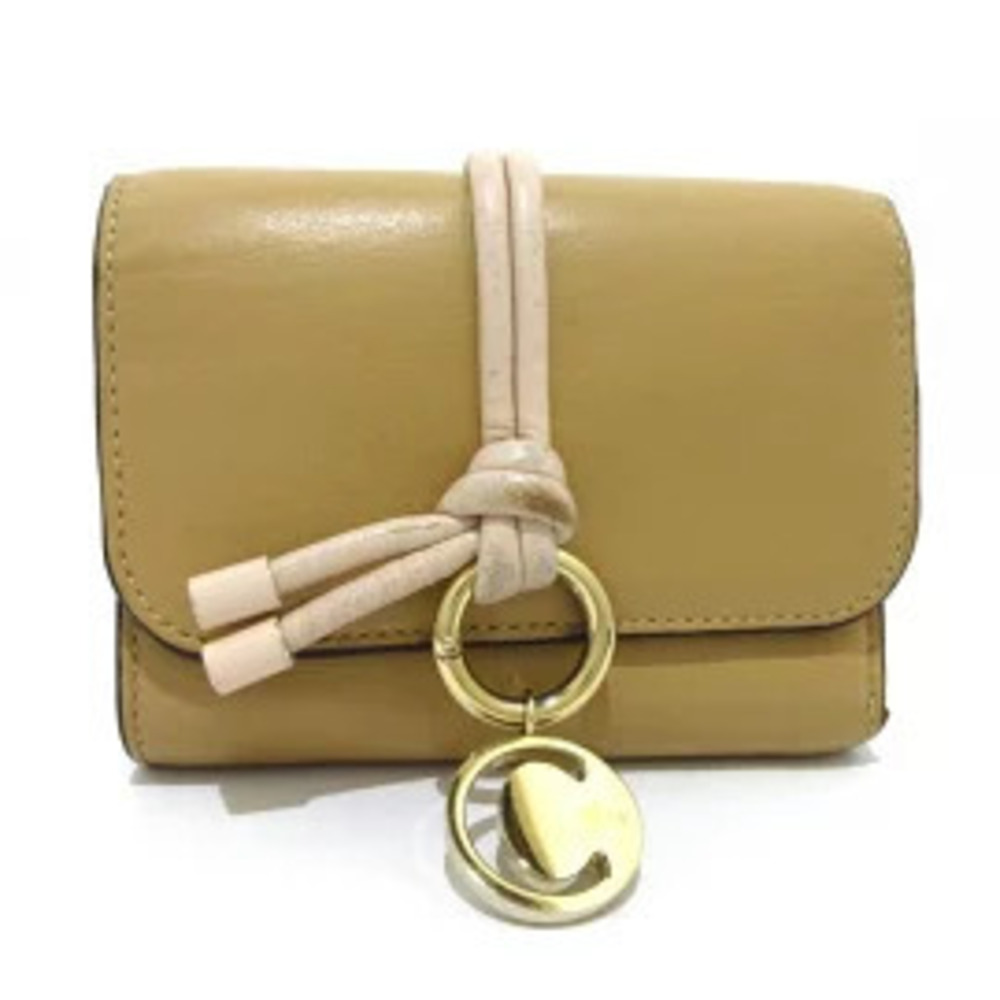 Chloe Alphabet Tri fold Wallet Beige Cream x Pink Leather